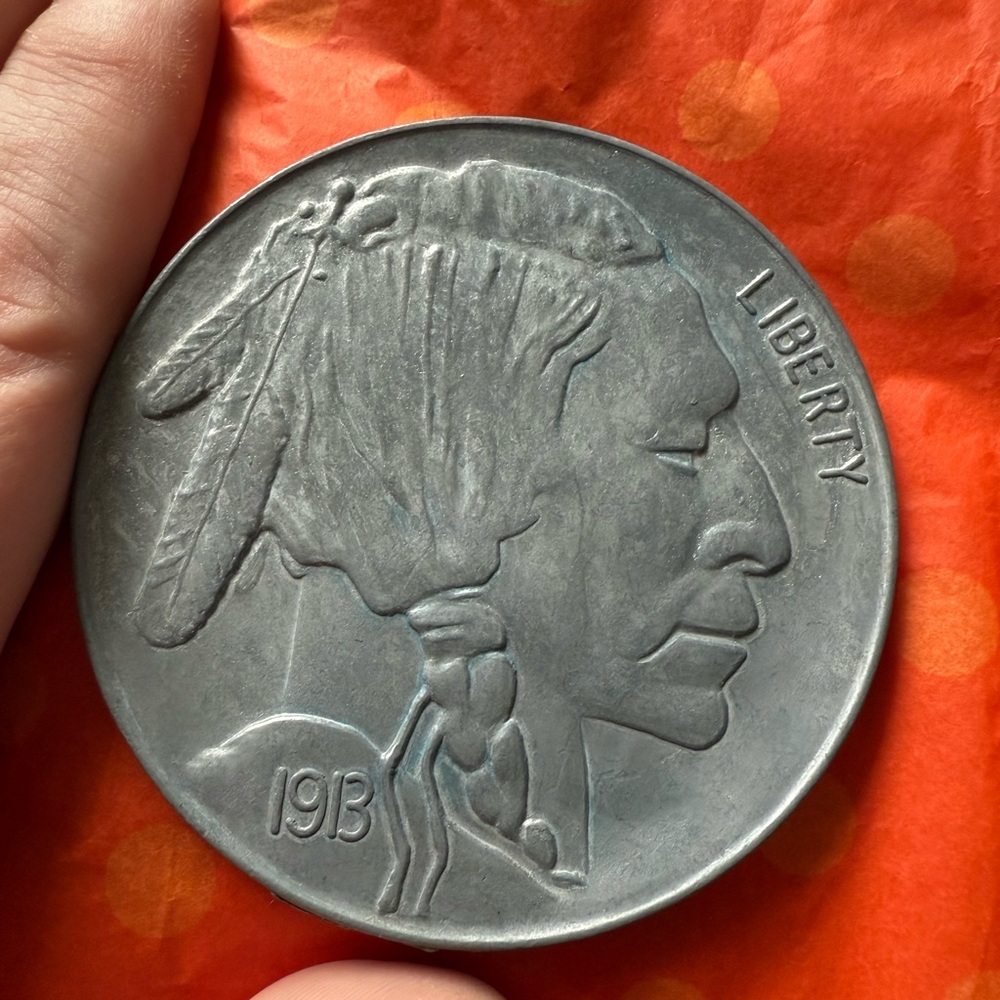 Vintage Oversized 3" Liberty Buffalo Nickel Replica Coin Coaster Paperweight
